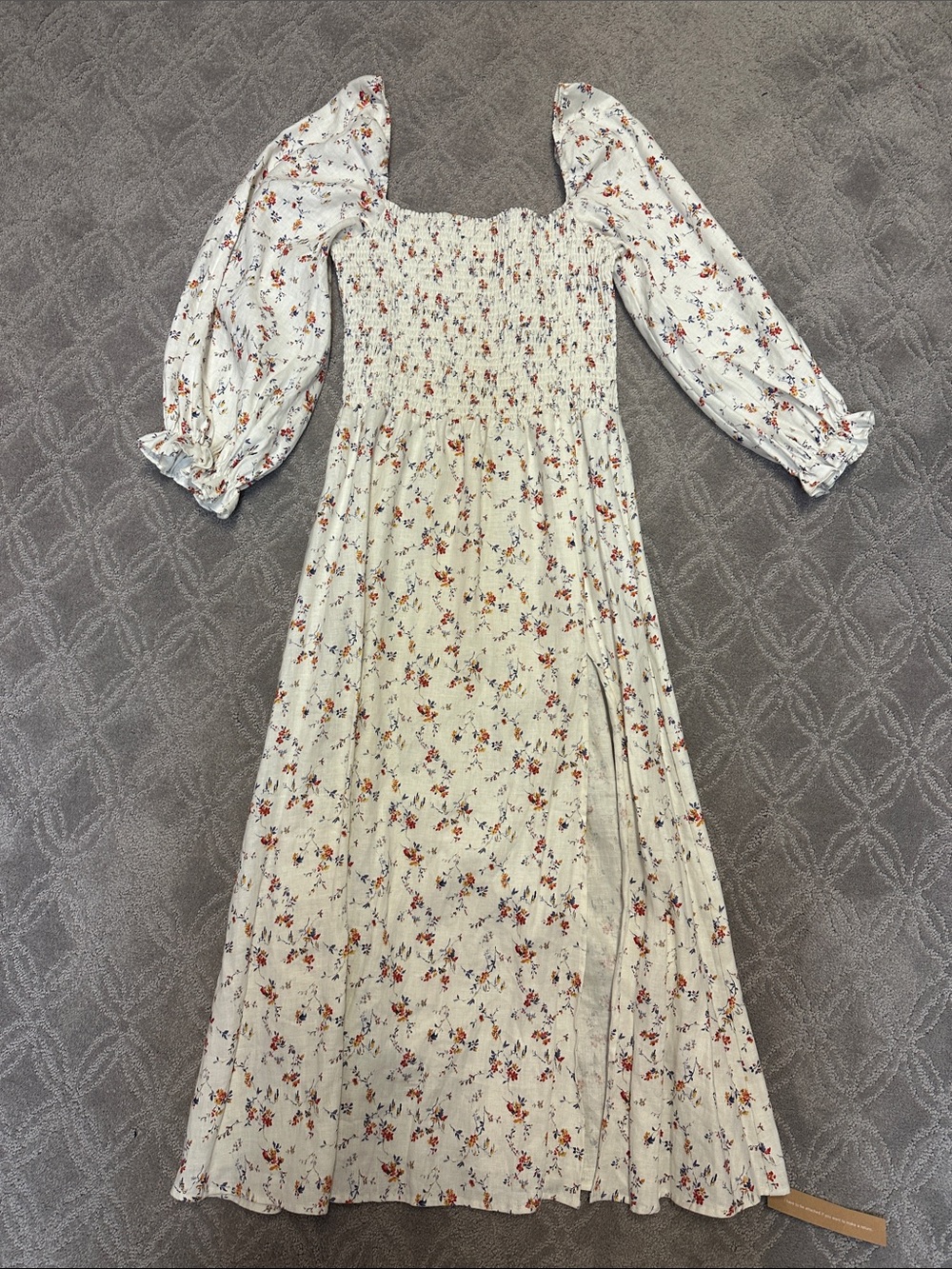 Reformation Cream Floral Midi Dress with Rust and Green Print